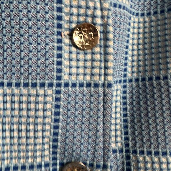 70’s Vintage Blue Checkered Print Sleeveless Button Front Vest Size L - Picture 5 of 5